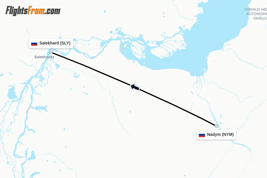 Flights from Nadym to Salekhard route map