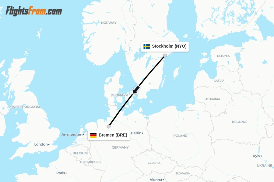 Flights from Stockholm to Bremen route map