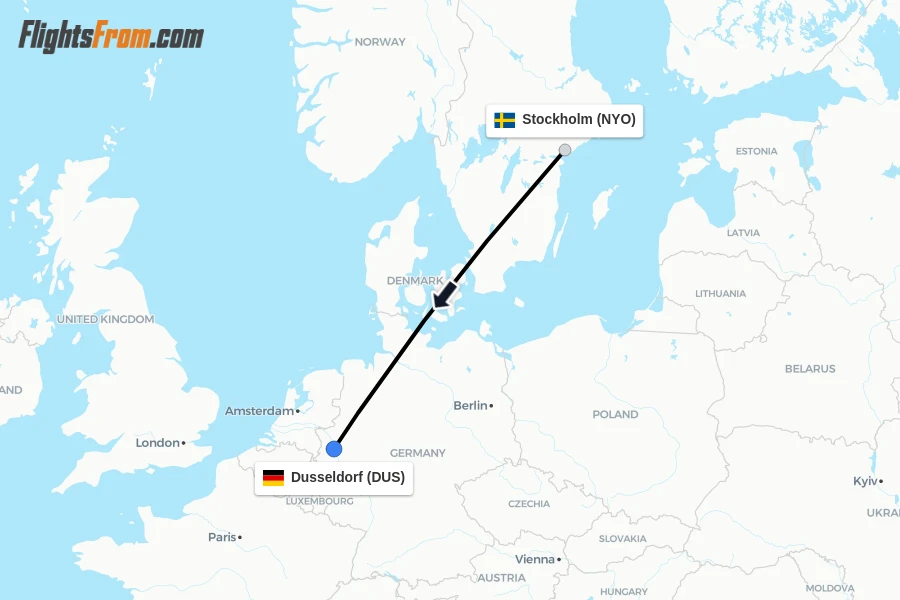 Flights from Stockholm to Dusseldorf route map