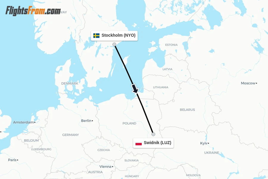 Flights from Stockholm to Swidnik route map