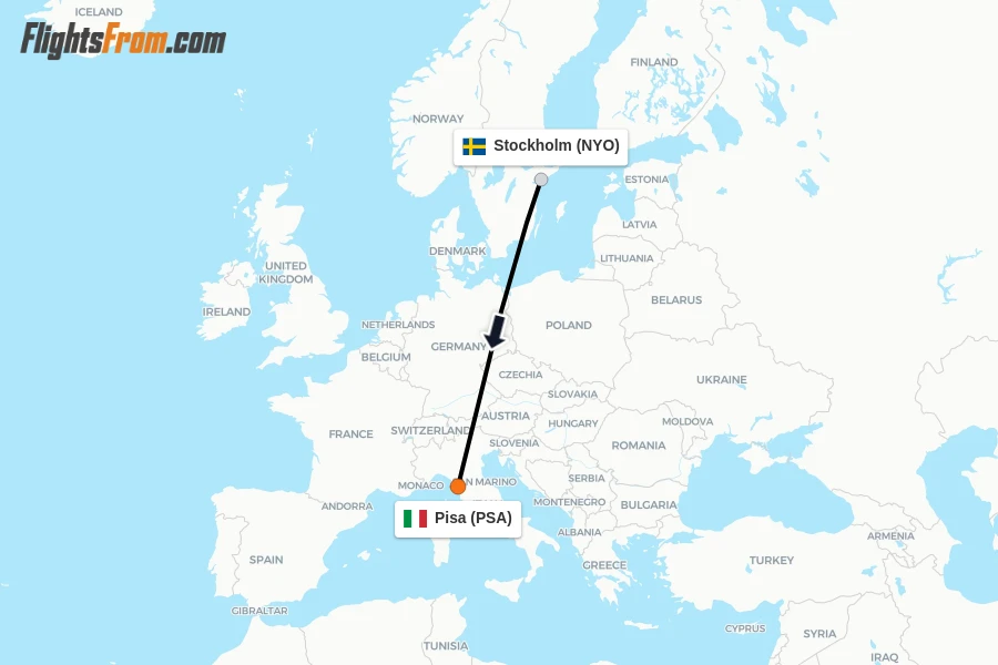 Flights from Stockholm to Pisa route map