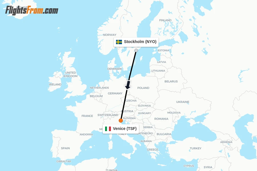 Flights from Stockholm to Venice route map