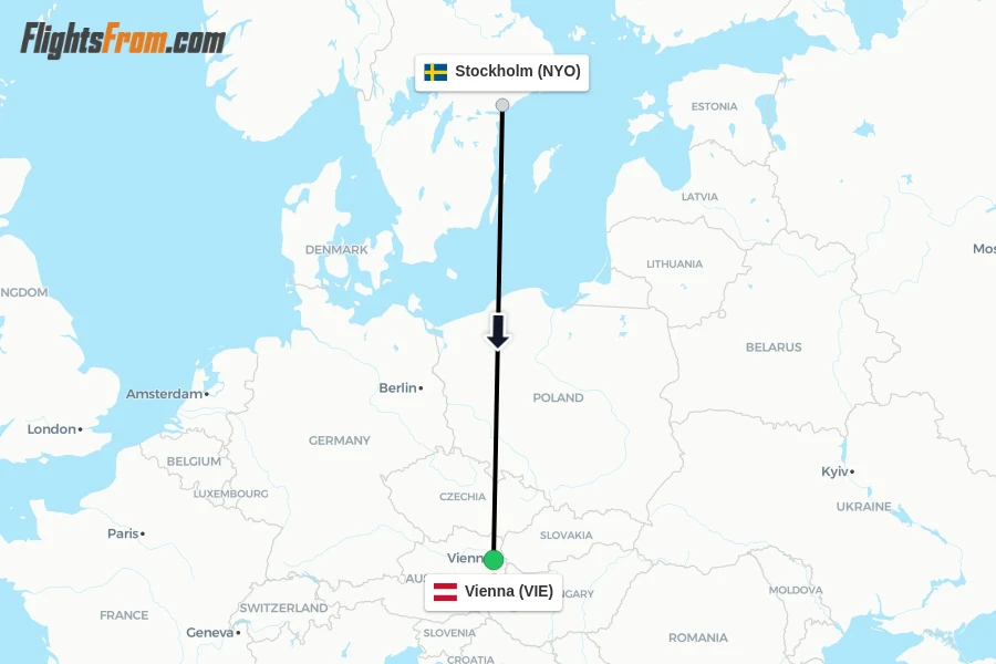 Flights from Stockholm to Vienna route map