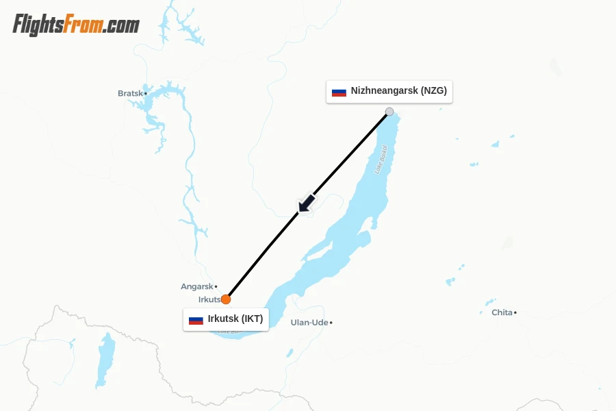 Flights from Nizhneangarsk to Irkutsk route map