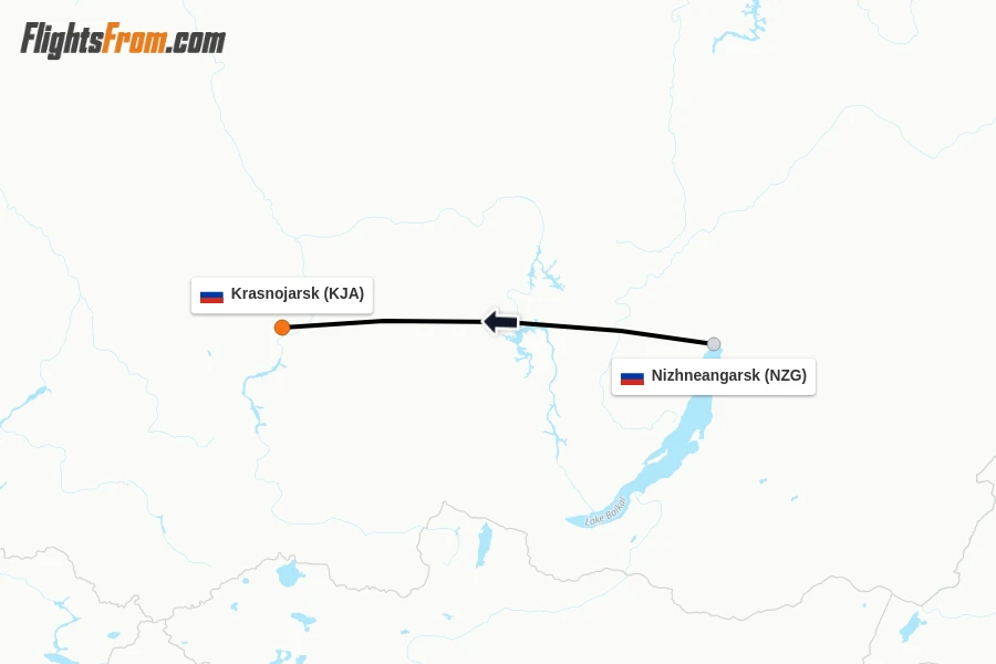 Flights from Nizhneangarsk to Krasnojarsk route map