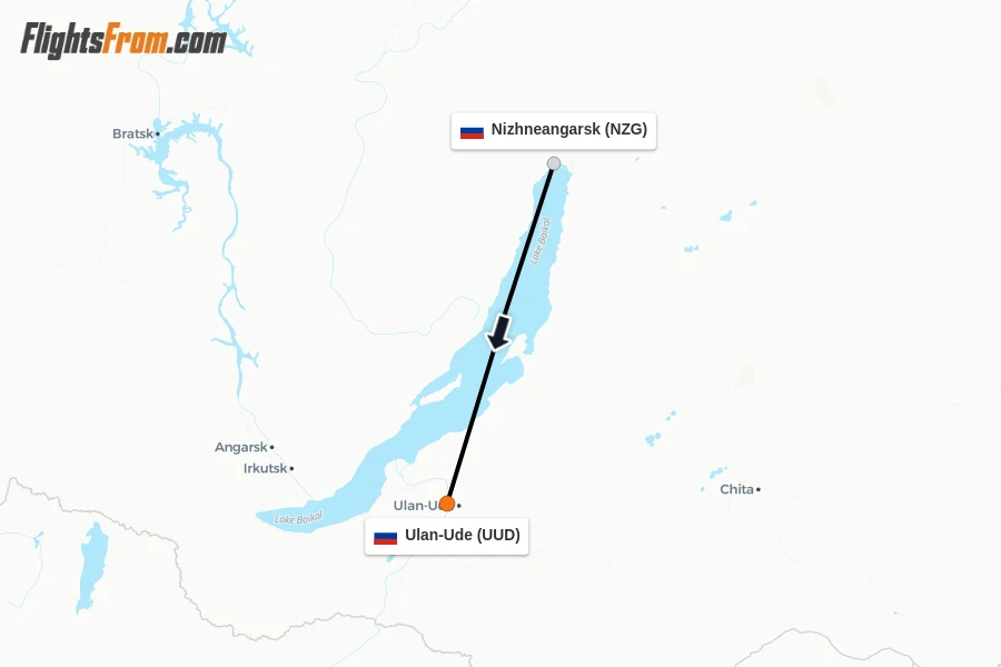 Flights from Nizhneangarsk to Ulan-Ude route map