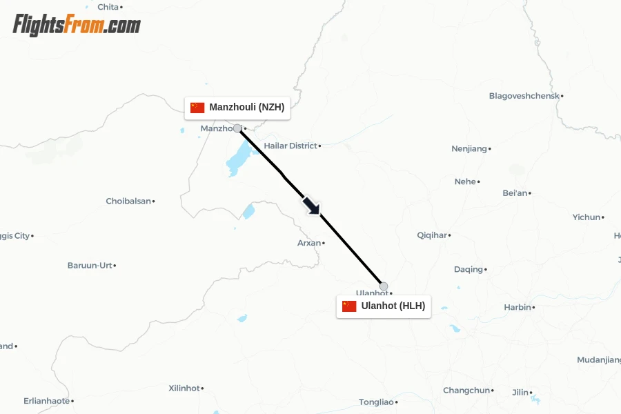Flights from Manzhouli to Ulanhot route map