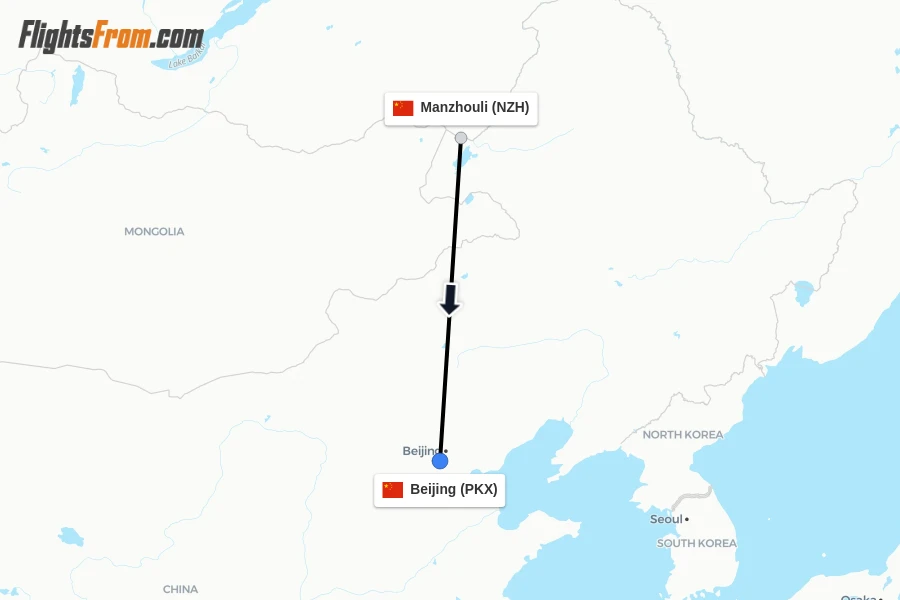 Flights from Manzhouli to Beijing route map