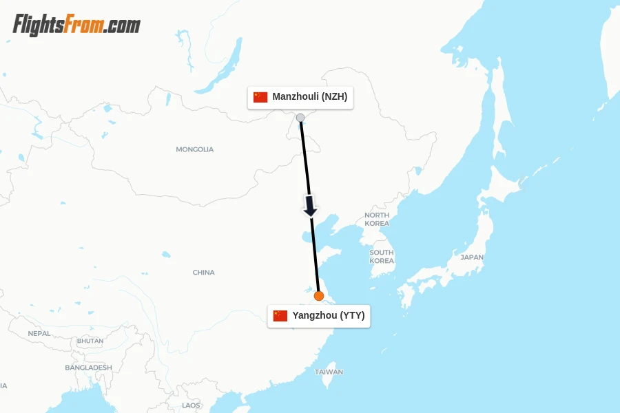 Flights from Manzhouli to Yangzhou route map