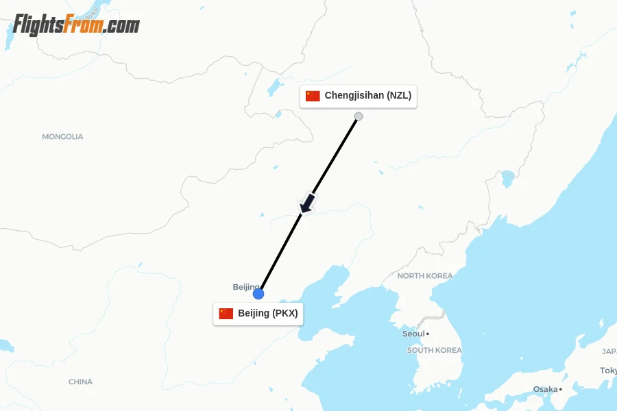 Flights from Chengjisihan to Beijing route map