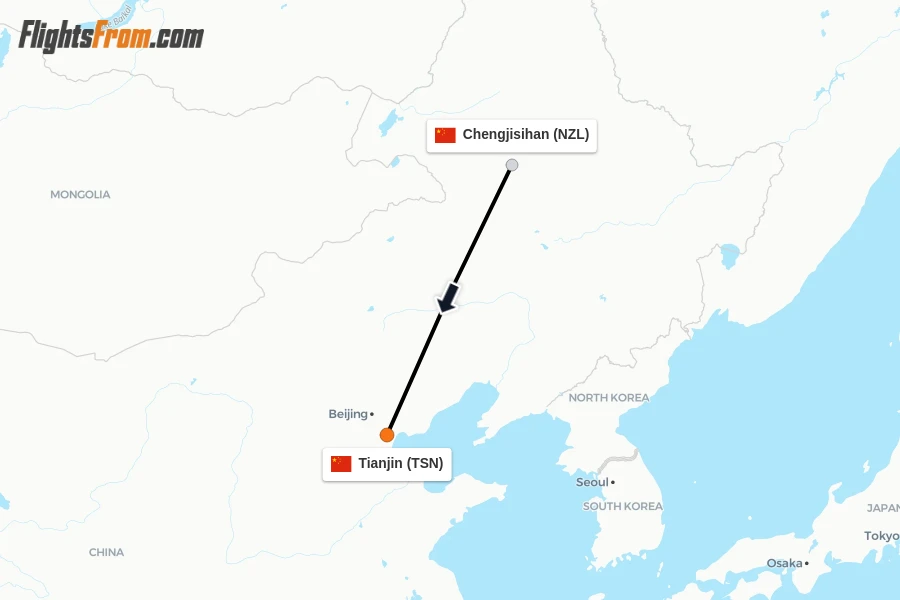 Flights from Chengjisihan to Tianjin route map