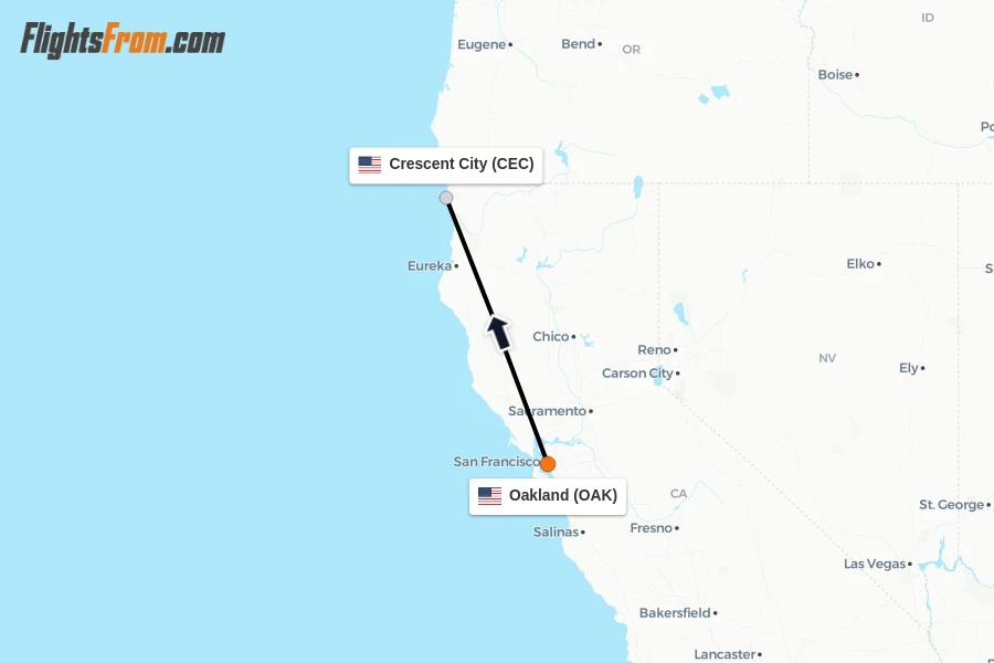 Flights from Oakland to Crescent City route map