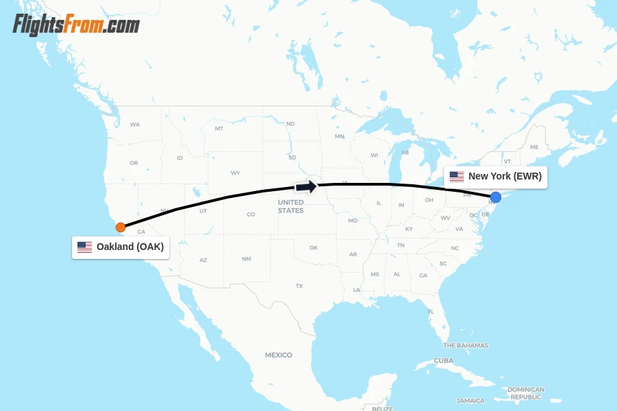 Flights from Oakland to New York route map
