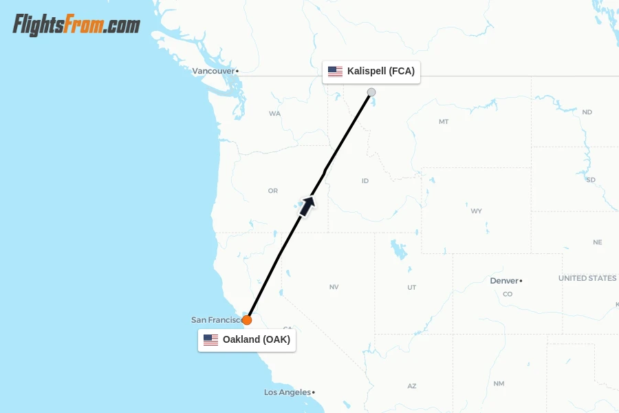 Flights from Oakland to Kalispell route map