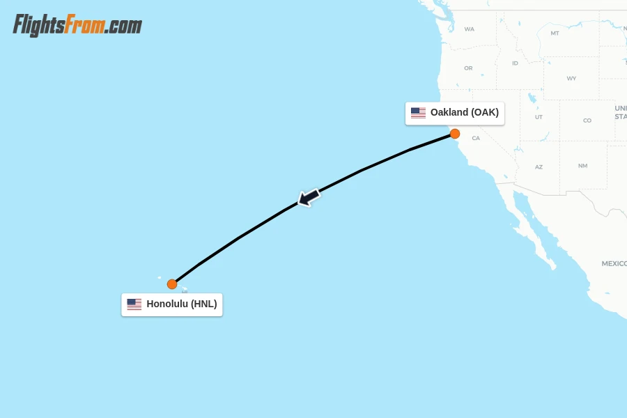 Flights from Oakland to Honolulu route map