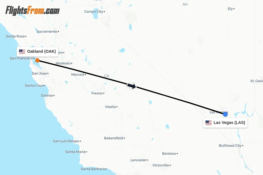 Flights from Oakland to Las Vegas route map