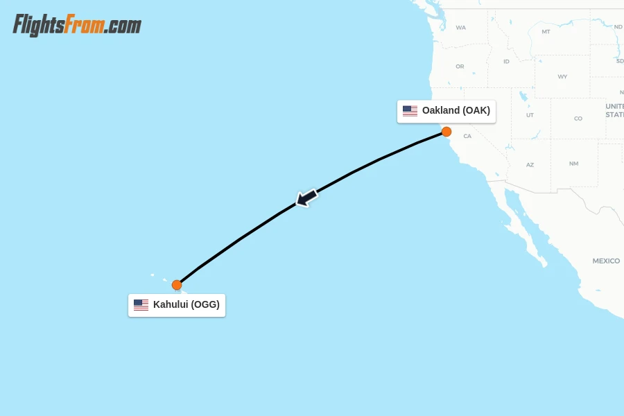 Flights from Oakland to Kahului route map