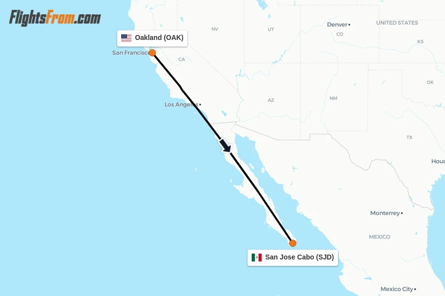 Flights from Oakland to San Jose Cabo route map