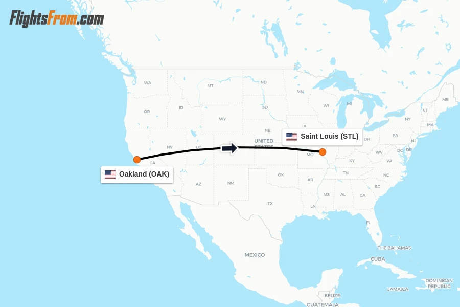 Flights from Oakland to Saint Louis route map