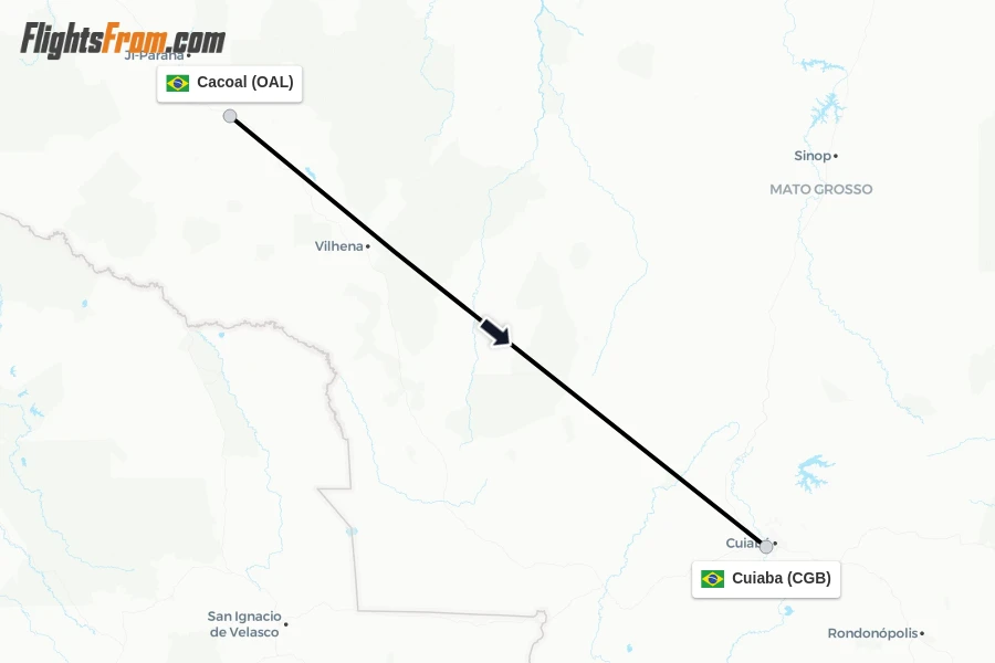 Flights from Cacoal to Cuiaba route map