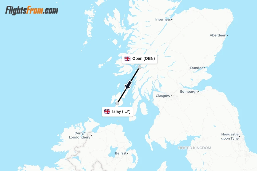 Flights from Oban to Islay route map