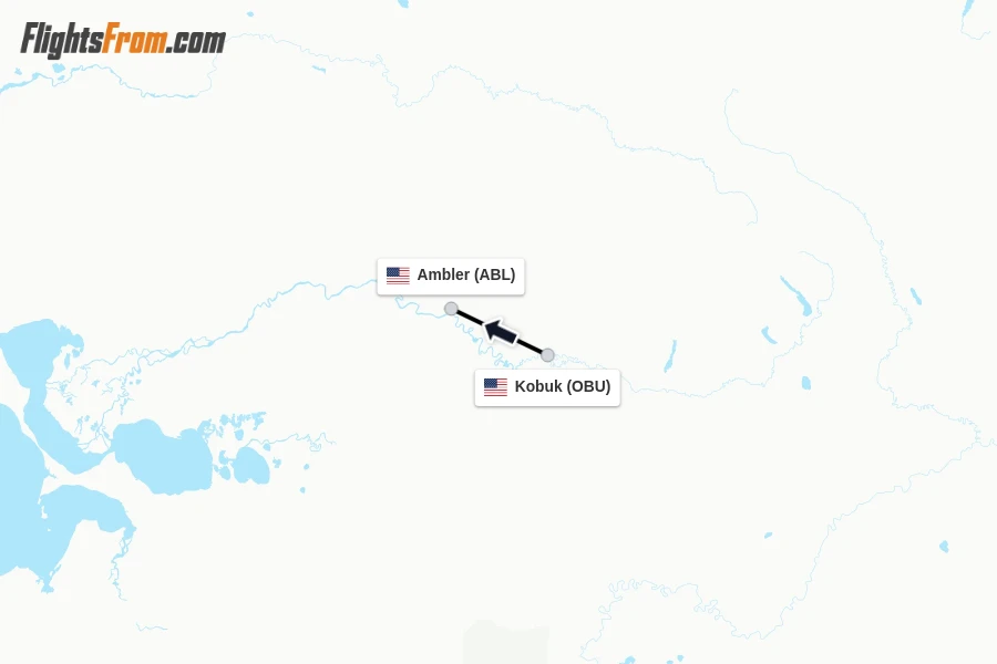 Flights from Kobuk to Ambler route map