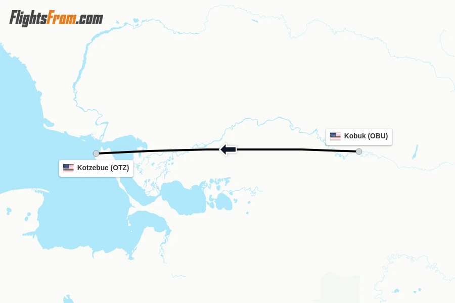 Flights from Kobuk to Kotzebue route map