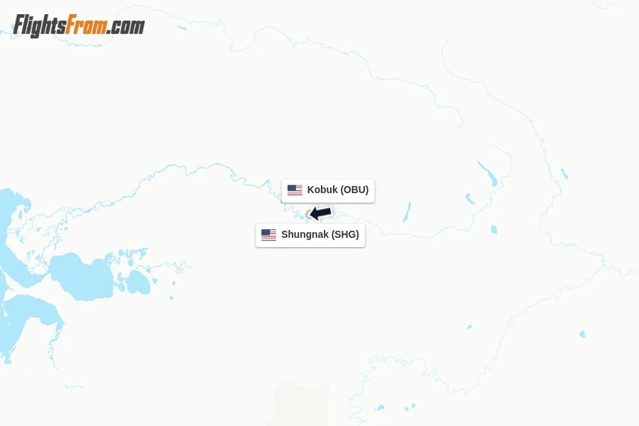 Flights from Kobuk to Shungnak route map