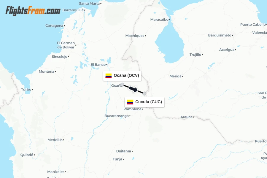 Flights from Ocana to Cucuta route map