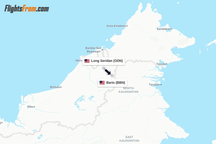 Flights from Long Seridan to Bario route map