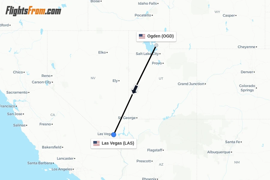 Flights from Ogden to Las Vegas route map