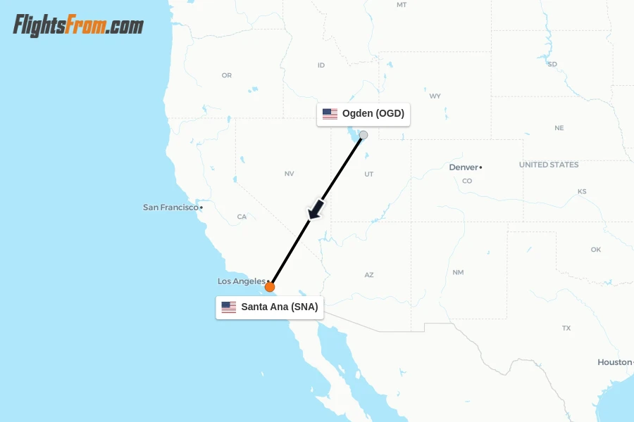 Flights from Ogden to Santa Ana route map