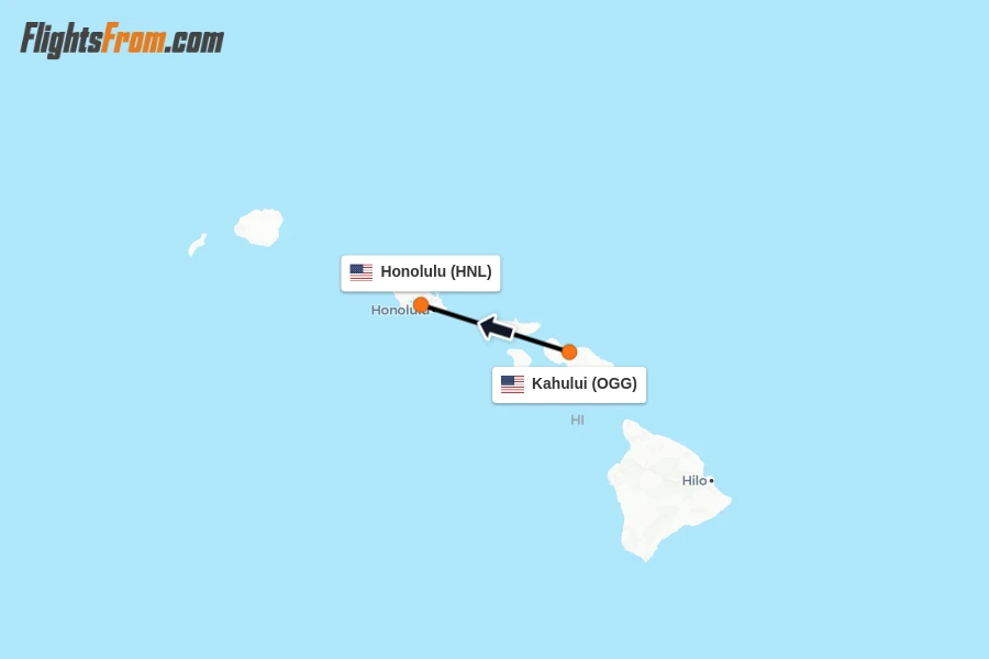 Flights from Kahului to Honolulu route map