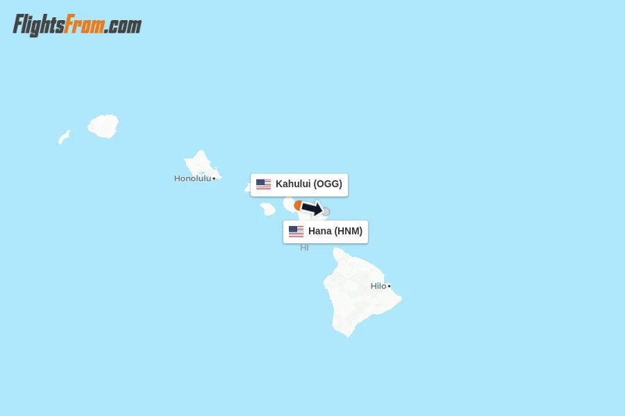 Flights from Kahului to Hana route map