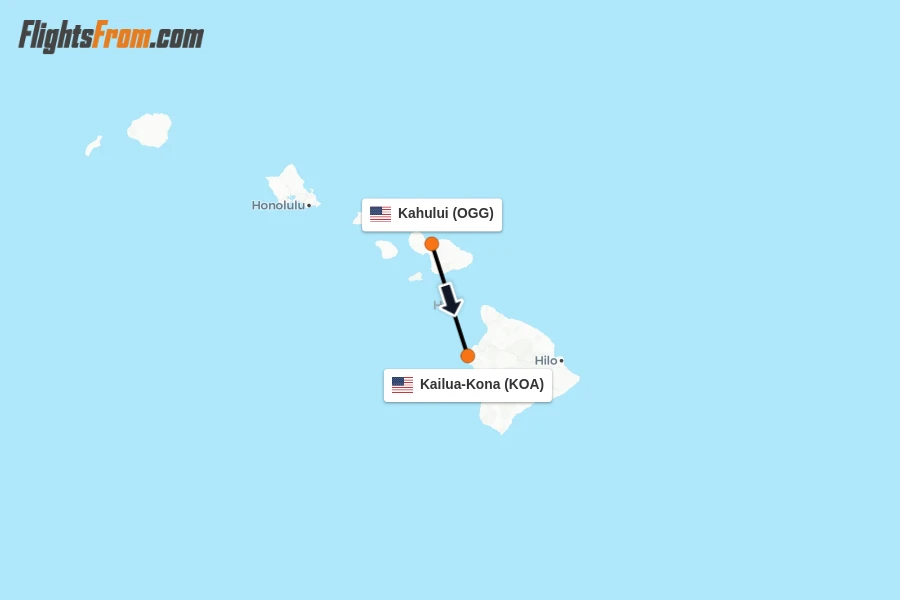 Flights from Kahului to Kailua-Kona route map