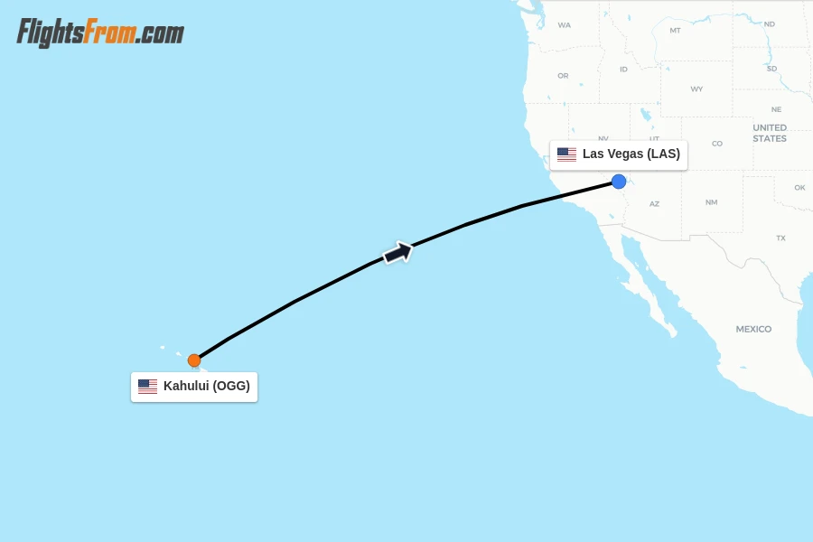 Flights from Kahului to Las Vegas route map