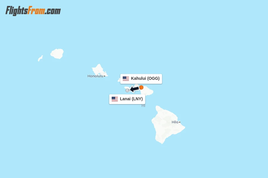 Flights from Kahului to Lanai route map
