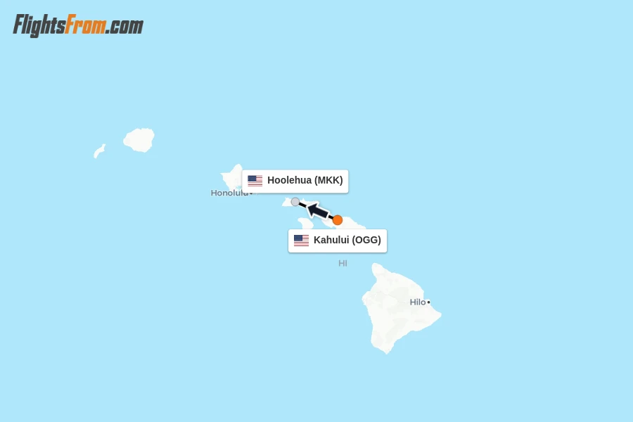 Flights from Kahului to Hoolehua route map