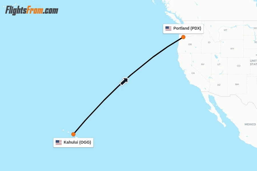 Flights from Kahului to Portland route map