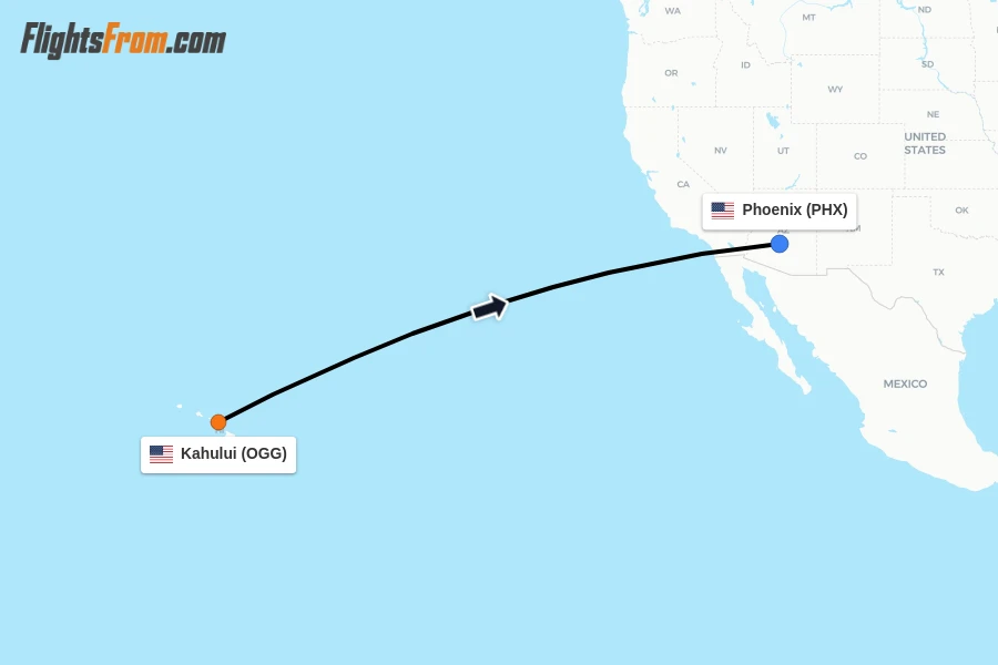 Flights from Kahului to Phoenix route map