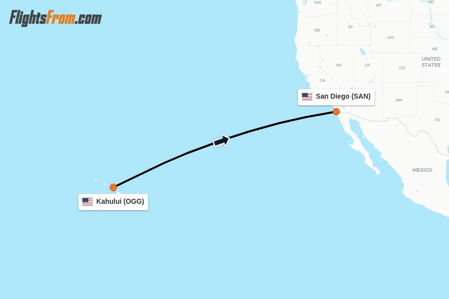 Flights from Kahului to San Diego route map
