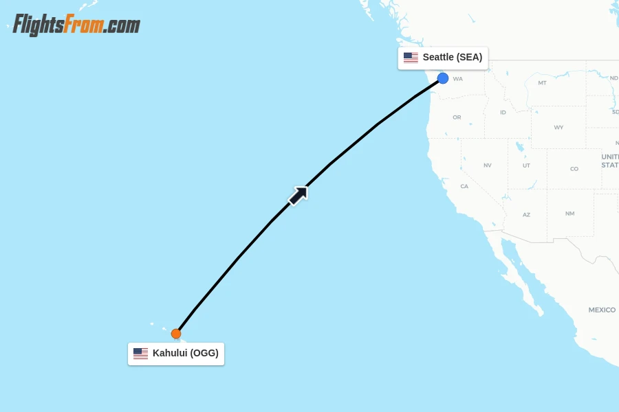 Flights from Kahului to Seattle route map