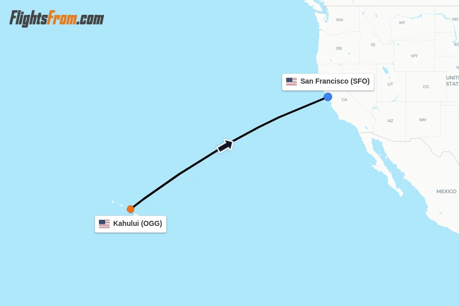 Flights from Kahului to San Francisco route map