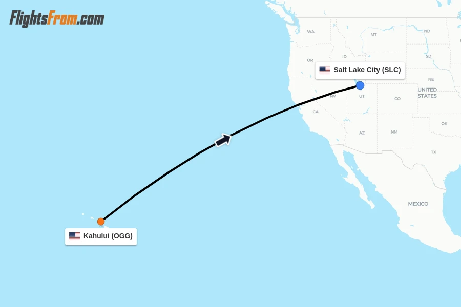 Flights from Kahului to Salt Lake City route map