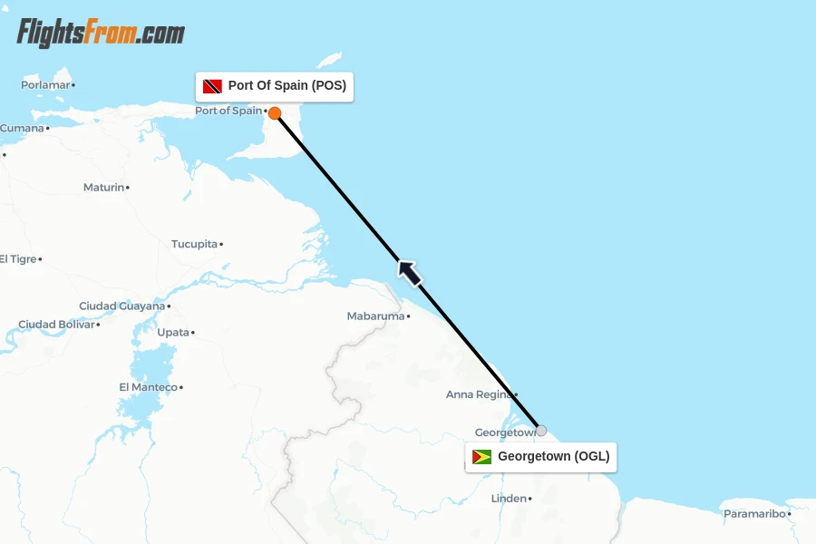 Flights from Georgetown to Port Of Spain route map