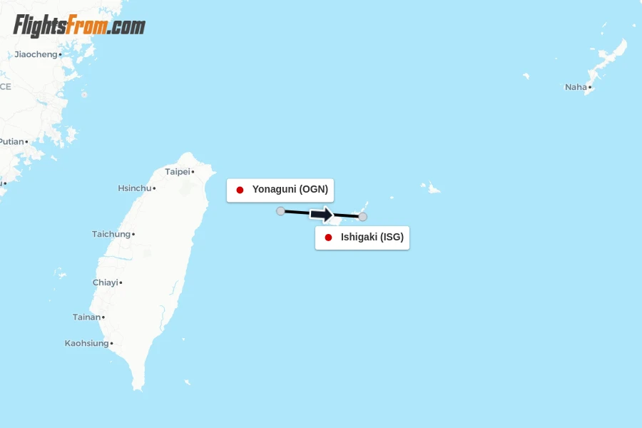 Flights from Yonaguni to Ishigaki route map