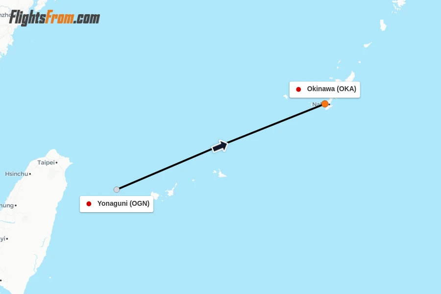 Flights from Yonaguni to Okinawa route map