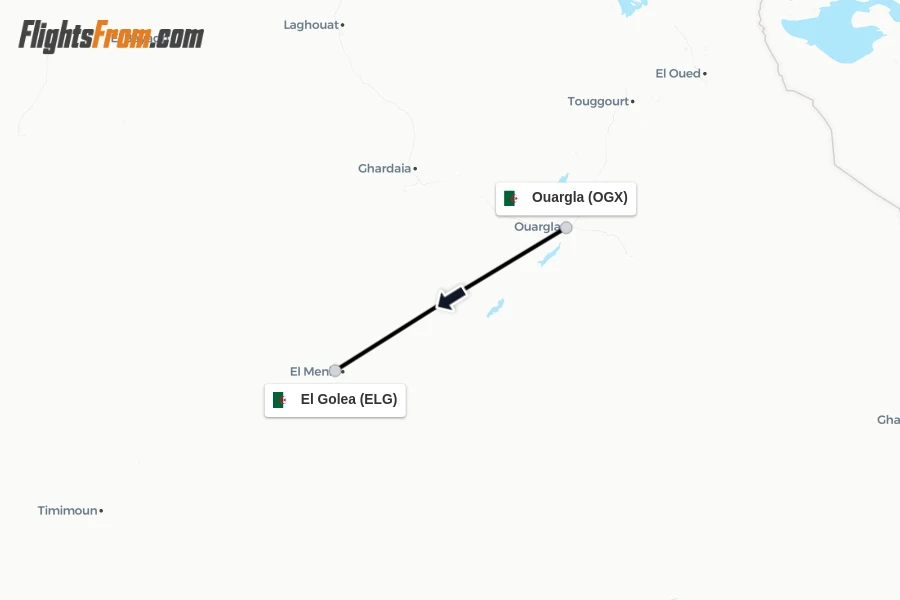 Flights from Ouargla to El Golea route map