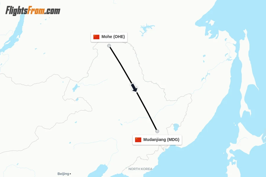 Flights from Mohe to Mudanjiang route map