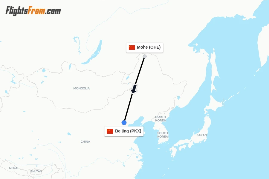 Flights from Mohe to Beijing route map